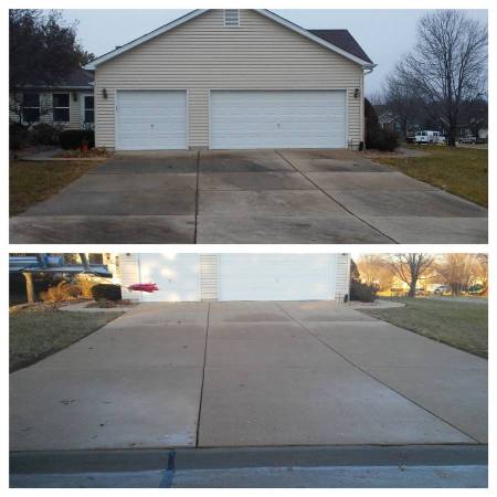 before and after driveway pressure wash